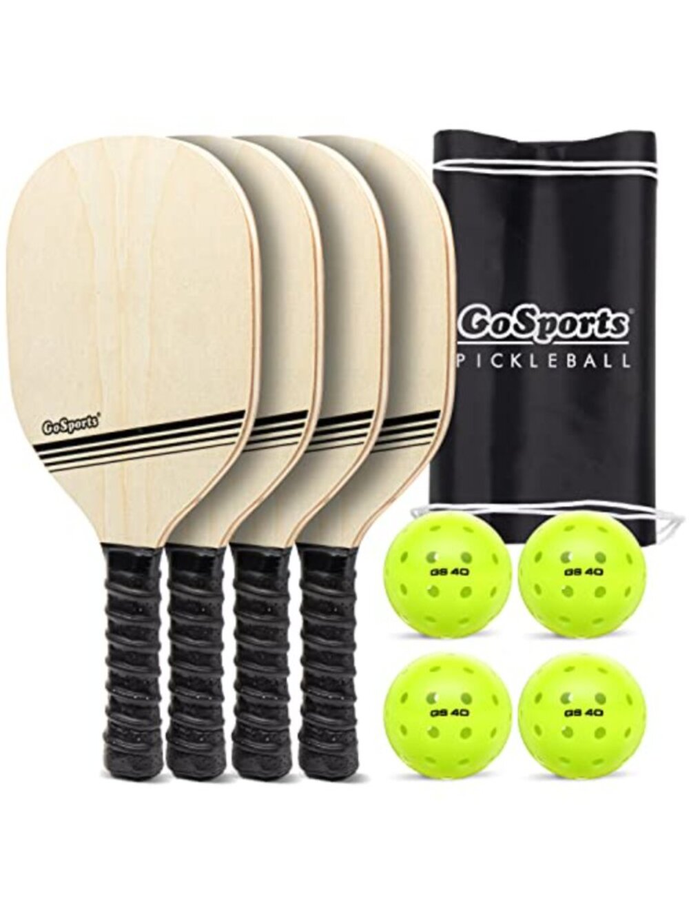 Pickleball Paddle Set 4 Wooden Paddles Balls Backpack Tote